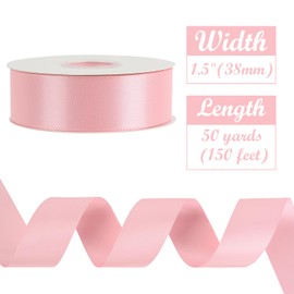 HUIHUANG Pink Satin Ribbon 1-1/2 inch x 50 Yards Double-Faced Silk Like Ribbon for Flower Bouquet, Eternal Flowers, DIY Crafts, Party Favors, Bridal Shower Wedding Decor, Gift Wrapping, Bows