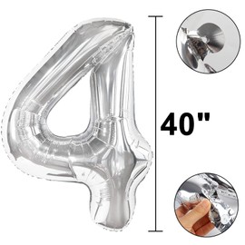 40 Inch Silver 4 Number Balloons 14 Number Balloons Giant 14 or 41 42 43 44 45 46 47 Balloons Silver Foil Mylar Helium Large Digital Balloon 40th Birthday Anniversary Party Decorations Supplies