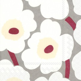 IHR Ideal Home Range Marimekko Party Napkins Disposable Napkins 3 Ply 16.5 x 16.5 cm Unikko (Grey & Cream) Pack of 20
