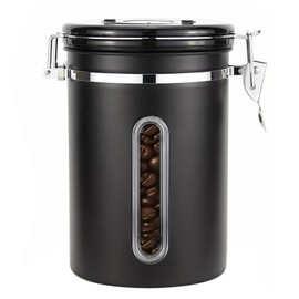 LAOMAND Coffee Canister with Window, 22OZ Airtight 304 Stainless Steel Food Storage Container, Home Kitchen Sugar Organizers Jar with Scoop for Beans, Rice,Tea, Flour, Cereal, Black