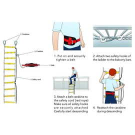 Fire Escape Ladder 4 Story Homes | Adult Ladder 32ft with Safety Belt, Lanyard & Carabiners | Emergency Escape from Forth Floor Balcony | Four Story Emergency Escape Ladder | Family Survival Tool