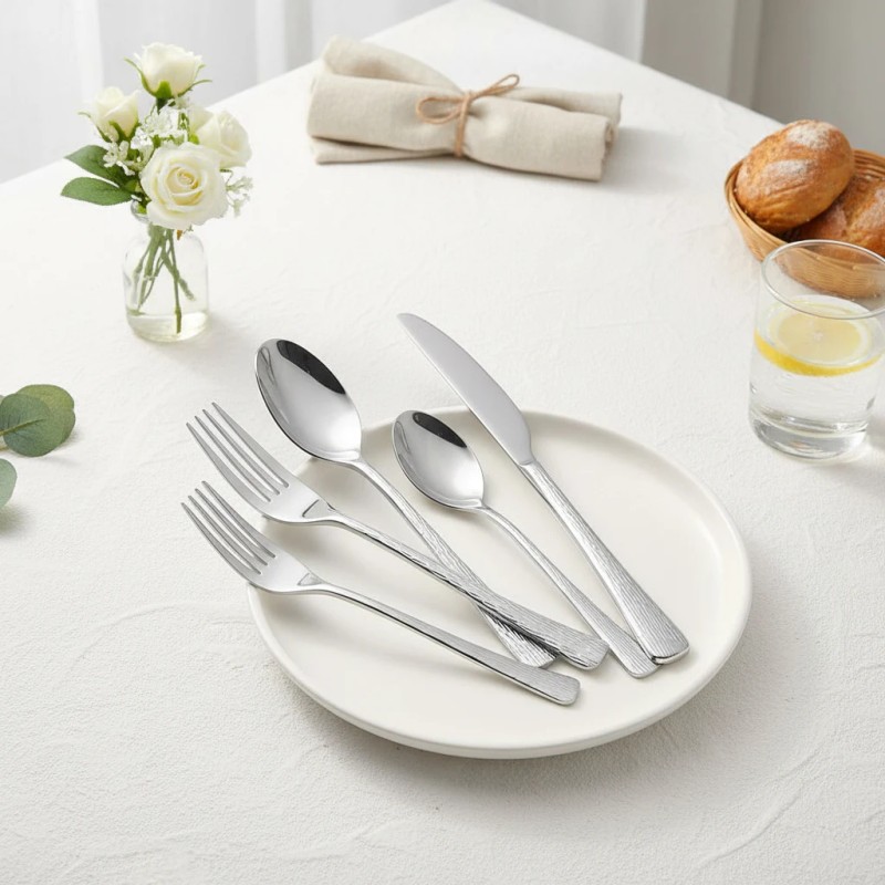 Stainless Steel Hammered Handle Flatware Set 20 Piece Silverware Bulk