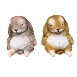 2-Piece Drowsy Rabbit Figurines – Adorable Sleeping Bunny Statues for Home, Office & Garden – Resin Animal Sculptures for Indoor & Outdoor – Easter, Rustic, Farmhouse & Woodland Gift for Rabbit Lovers