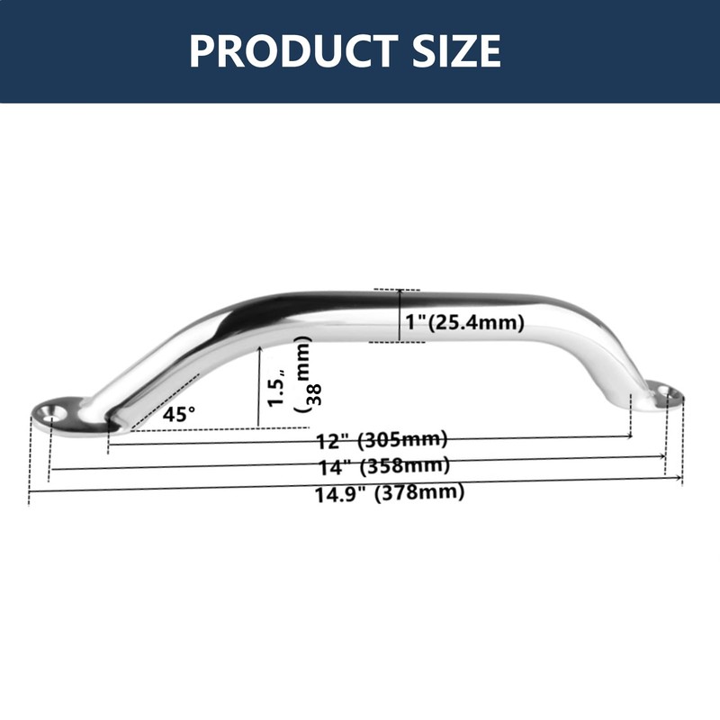 2PCS Boat Handrail Grab Handle Polished Stainless Steel Round Tube