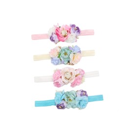 Healvian 4pcs Boy Girl Elastic Headbands Floral Design Handmade Hair Accessories for Girls for Photography and Special Occasions Mint Snow