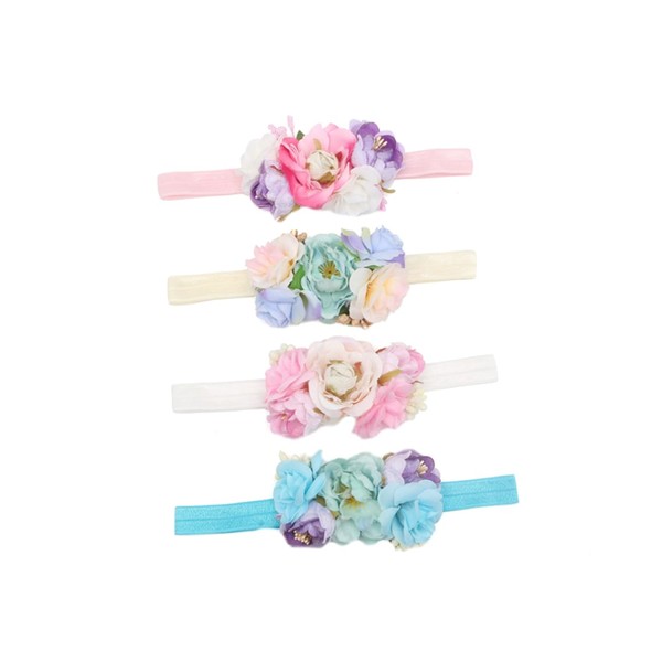 Healvian 4pcs Boy Girl Elastic Headbands Floral Design Handmade Hair