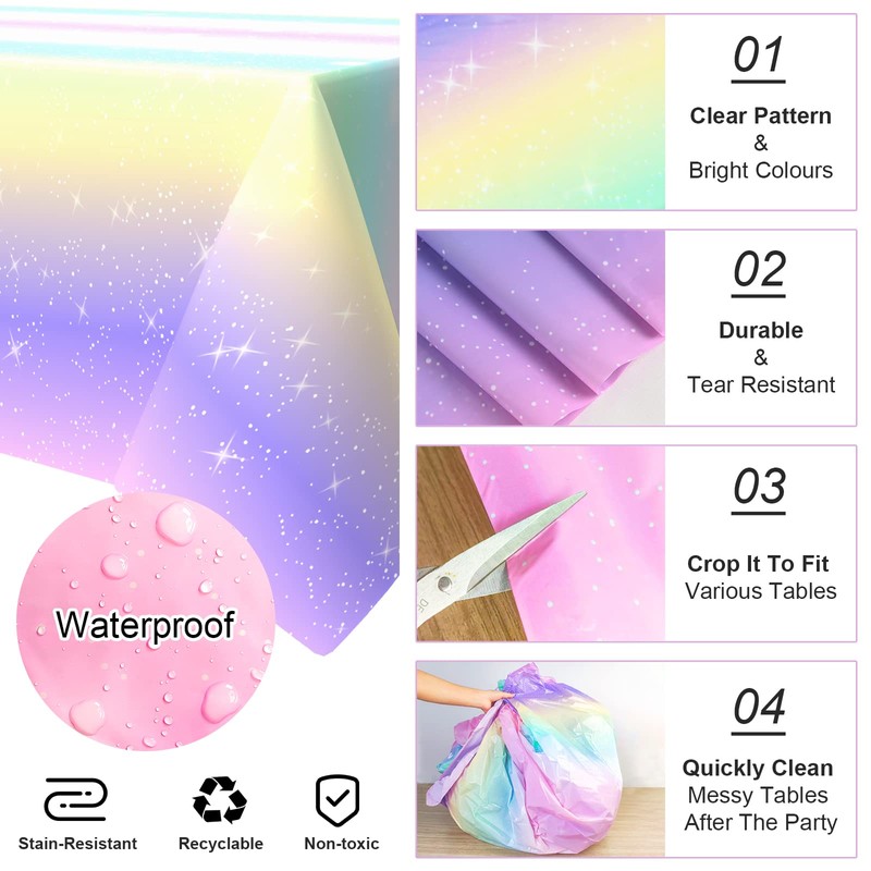 Xinvery Rainbow Tablecloths, Unicorn Party Tablecloth Colourful Waterproof Plastic Tablecloth