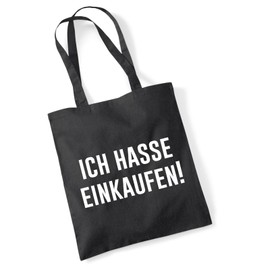 huuraa Jute Bag with German Text "Ich hasse Einkaufen" [German Language] Cotton with Funny Saying Gift Idea for Friends and, black
