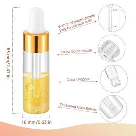Kesell 100 Pack Mini Glass Dropper Bottles 5ml Clear Vials with Dropper for Essential Oil, Small Travel Bottle with 5 Plastic Droppers Small Sample Container with Lids (Gold)