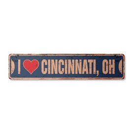 I Love Cincinnati Ohio Vintage Plastic Street Sign oh City State us Wall Road décor Gift | Indoor/Outdoor | 18" Wide