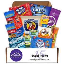 Care Package for College Students 15 Count, Military, Finals, Birthday, Office Snacks, Road Trips and Camp Care Package with Chips, Cookies and Candy From The LakeHouse