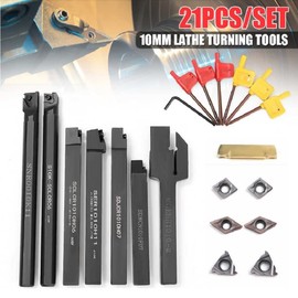 Hinevey 21 Piece Set of 21 Lathe Bites, 0.4 inches (10 mm), Carbide Turning Tools, Tabletop Lathes, Cutting Tips, High Hardness Milling Tools, Small Turning Tools, Precision, Abrasion Resistant, Small Lathe Bites, Tabletop Lathes, Cutting Tips, DIY Lathe