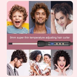 Curling Wand 9mm, Thin Curling Iron, Tight Curls for All Hair Types, Tourmaline Ceramic Barrel 30-Second Heat-Up, Long&Short Hair Culer Pro Curling Tongs (Rose Gold)