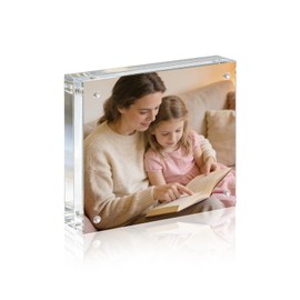 BSRHOME Acrylic Frame, 4x4 Picture Frame 1 Pack, 20MM Thicker Block, Double Sided Magnetic Clear Freestanding Photo Frame for Desk or Tabletop Display