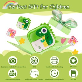 TOYOGO kids camera instant print,1080P HD Digital Camera With 32G SD Card,24MP Photography and selfies,Toddler Portable Camera Toy Age 3-14,Birthday for 3-14 Year Old Girls Boys-Green