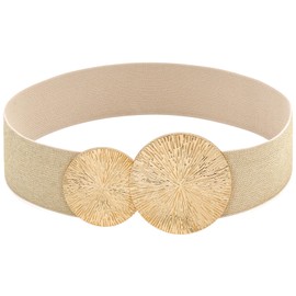 Initlove Wide Stretchy Waist Belt for Women Elastic Waistband for Dresse Bling Beige Gold 75 CM