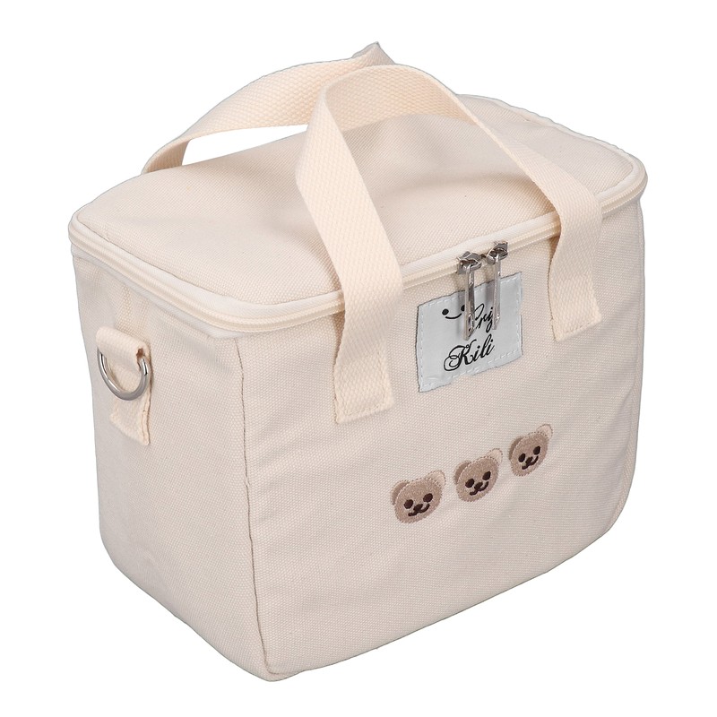 Insulated Lunch Bag Embroidered Bear Waterproof Leakproof Adjustable Straps Lunch