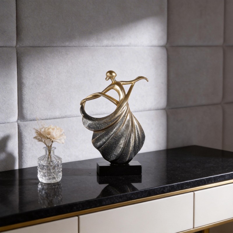 DOVDOV Modern Abstract Dancer Statue, Golden Dancer Sculpture, Contemporary Art