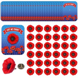 Wehhbtye 36 Set Veterans Day Poppy Pins on Card, Memorial Day Resin Poppy Lapel Pin, Patriotic Lest We Forget Brooches for 4th of July Independence Day Cloth Hat Backpack Decoration