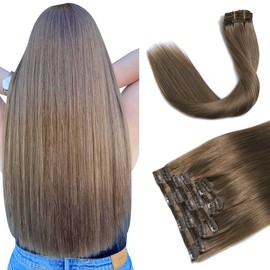 XDhair Clip in Hair Extensions Real Human Hair 6pcs 100g 14inch Ash Brown Hair Extensions Double Weft Clip in Human Hair Extensions Clip in Straight Real Hair #8 14inch