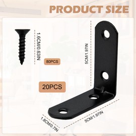 20Pcs Black L Angle Brackets with Screws for Furniture Repair, Wall Shelving, DIY Woodworking and Corner Reinforcement