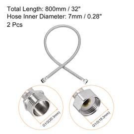 sourcing map 32 Inch Long Faucet Supply Line Connector, 2pcs G1/2 Female Compression Thread x G1/2 Male Connector Straight Thread 304 Stainless Steel Water Supply Hose Line