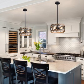 Galtlap Semi Flush Mount Ceiling Light, 3-Lights Modern Farmhouse Ceiling Lighting Fixture, Vintage Close to Ceiling Light for Kitchen Hallway Foyer Bedroom Black and Wood Grain Finish