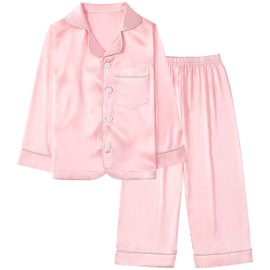 Miyanuby Girls Boys Pyjamas Set Button-up Silk Satin Pajamas Sleepwear Nightwear 2 Pieces Clothes Set Gifts for Baby Girls Boys