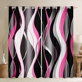 Feelyou Pink Grey Black Window Curtains Retro Geometric Stripe Line Art 30%-50% Blackout Curtain Boys Geometric Spiral Darkening Drapes Abstract Window Treatments Modern Luxury, 2 Panels 52 x 84 Inch