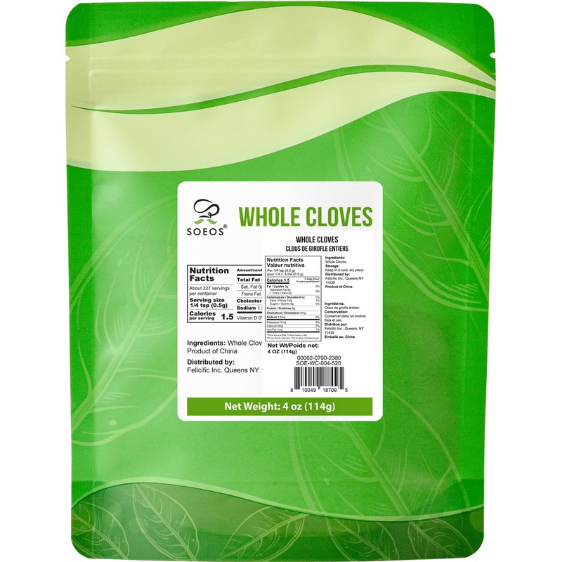 Soeos Whole Cloves 4 oz, Gluten Free, Non GMO, Kosher,