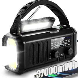 QAUYYW QAUYYW10000mAh/37000mWh Emergency Hand Crank Radio AM/FM with LED Flashlight Solar Radio, Portable Weather Radio, Emergency Cell Phone Charger for Family Outdoor Camping and Emergency Rescue Us
