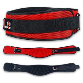 GripUp Weight lifting Gym Belt Curved Padded Back Lumbar Support Neoprene Belt for Fitness Exercise Bodybuilding Powerlifting Workouts Deadlifts Squats & Weightlifting Men Women (Red, L)