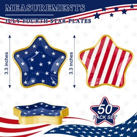 QZYL 50 PCS 4th of July Plates, 9" Disposable 2 Style Patriotic Star-shaped Plates, Red White Blue Independence Day Paper Decorations, Fourth of July Accesssories for Veterans Day Memorial Day