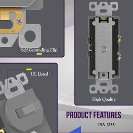 ENERLITES Combination Single Pole Toggle Switch 15A/120VAC and Tamper-Resistant Receptacle 15A/125VAC, Residential Grade, UL Listed, 62150-TR-GY, Gray