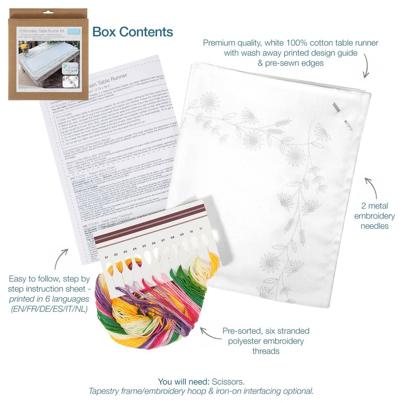 Trimits Embroidery Kit - Table Runner - Includes Printed Fabric,
