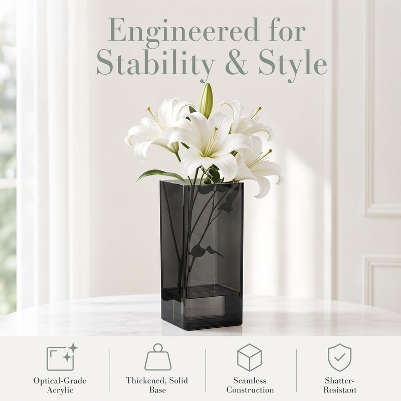 Acrylic Flower Vase, Unbreakable Square Flower Vase Plastic Vases Flowers