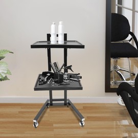 MhdunueSK 2 Tier Metal Rolling Cart, 34.3 Inch Salon Tray on Wheels, Folding Salon Tray Trolley, Esthetician Cart for Salon Studios Shop (Black)