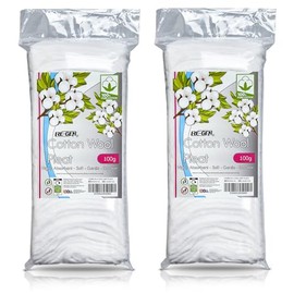 RE-GEN Cotton Wool Pleat 200g (2x 100g Packs), Pure Natural 100% Cotton Wool, Super Soft, Absorbent, Gentle on Delicate Sensitive Skin, Re-Sealable Packet, Easy Tear Perforated Folded Wool