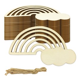 30 Pieces Rainbow Wood DIY Crafts Unfinished Wooden Cutouts Wood Discs Slices for Kid's DIY Projects Spring Summer Christmas Party Decorations (3.9 x 2.4 x 0.1 in)