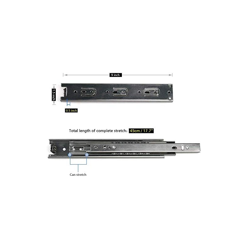Drawer Slides, URBEST 9 Inch Full Extension 3 Section Ball