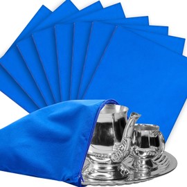 Sanwuta 8 Pcs Zippered Silver Storage Bags Anti Tarnish Silver Pouches Keeper Jewelry Storage Protector Bags(15 x 15 Inch,Navy Blue)