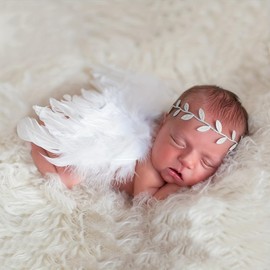 Holibeat Holibeat 0-6M Baby Christmas White Fairy Feather Angel Wings with a Headband Newborn Xmas Photography Posing Props (White)