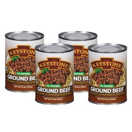 Keystone Meats All Natural Heat and Serve Ground Beef 14 oz – Fully Cooked Canned Meat – Ready to Eat – 5-Year Shelf Life – Pantry Staple for Everyday Meals, Emergency Survival Canned Food – Made in USA – Pack of 4