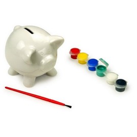 Sparschwein Spardose Piggybank aus keramischen Gips zum Selbst Bemalen inkl. 5 Farben und Pinseln - Bastelspaß für Kinder und Erwachsene Kindergeburtstag die ganze Familie