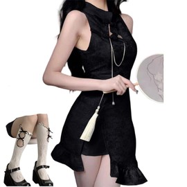 COSSA Lolita Dress, Women's Cosplay Costume, Lolita Dress, One-Piece Costume Dress, Chinese Dress, Cute Halloween Cosplay Costume (Black, XL)