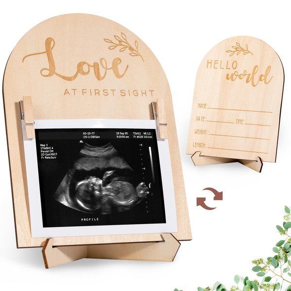 Ultrasound Picture Frames for Baby Sonogram Picture - Cute Wooden Double Sided Baby Announcement Sign and Ultrasound Photo Frame for Pregnancy and Birth, Pregnant Mom Gifts for Baby Nursery Decor