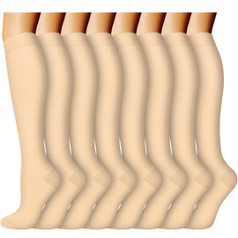 ACTINPUT 8 pares de calcetines de compresión para mujeres y hombres, los mejores calcetines médicos, de viaje y vuelo, correr y fitness (S/M, nude)