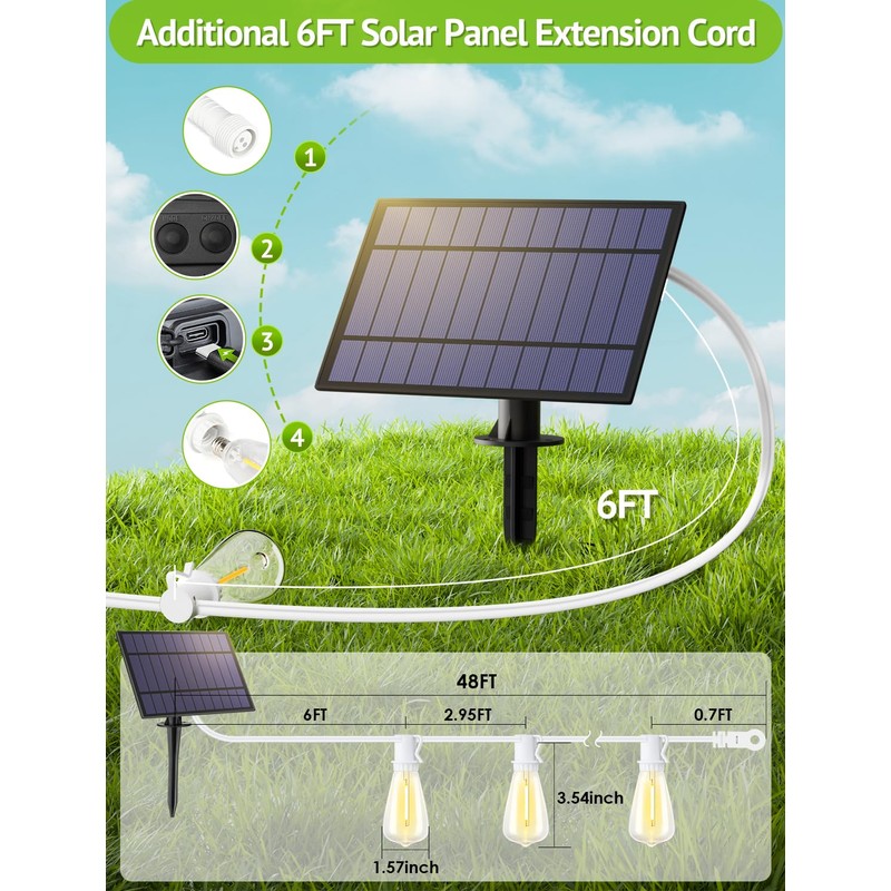 Larkvue 48FT Solar Outdoor String Lights with Remote & Timer,
