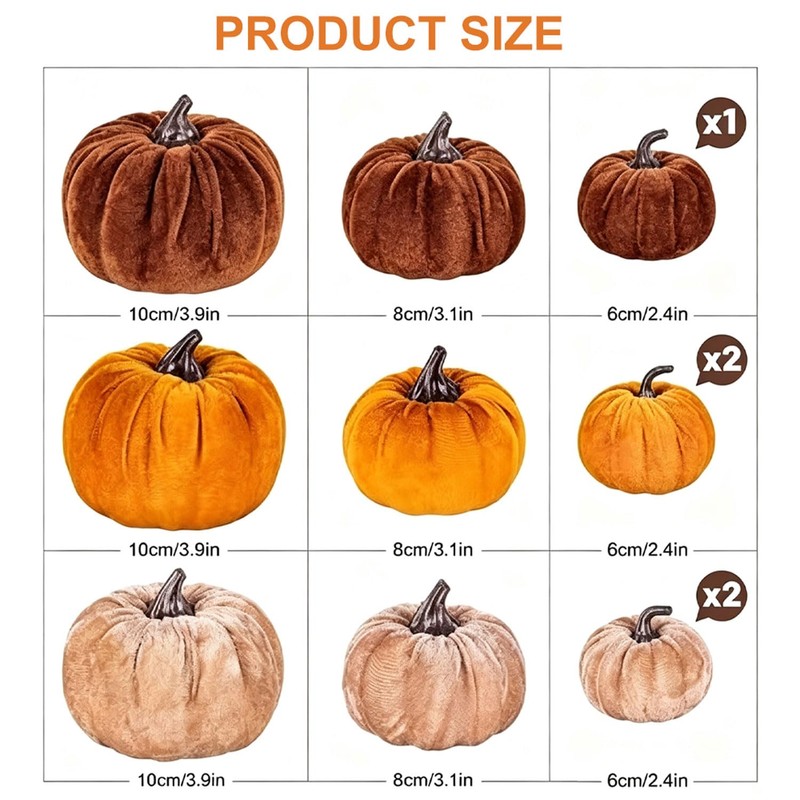 FBBEVWBK Pumpkin Decor 12pcs Artificial Velvet Fall Thanksgiving Decoration