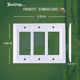Pure White Classic Beadboard Wall Plates,Light Switch Covers,Electrical Outlet Covers, Switch Plates of Various Combination, Nature Bamboo Fiber Wall plate (3 Gang Decorator 1 Pack)